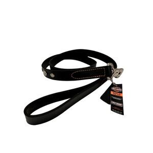 NEW HARLEY-DAVIDSON 1" BAR & SHIELD LEATHER LEASH - 4 FT. BLACK W/ ORANGE THREAD